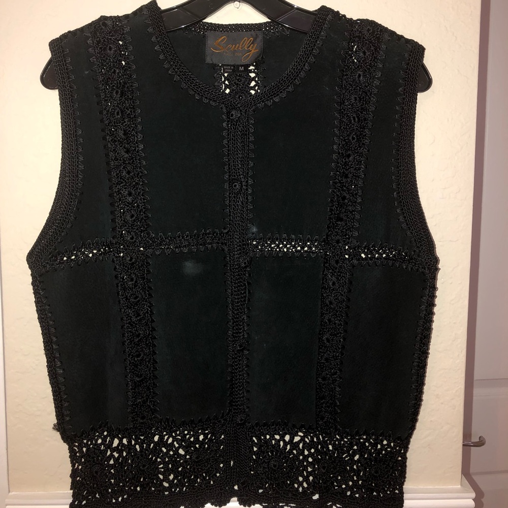 Black suede macrame vest
